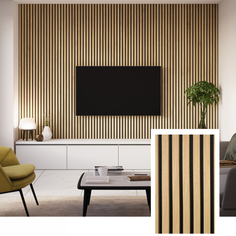 ZULIAN™ Akoestisch Lamellenpaneel — Gerookt Eiken (2.7m × 1.10m)