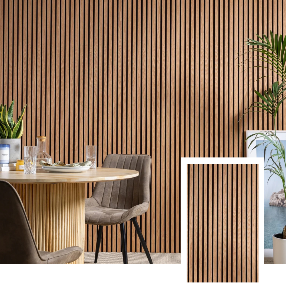 ZULIAN™ Akoestisch Lamellenpaneel — Gerookt Eiken (2.7m × 1.10m)