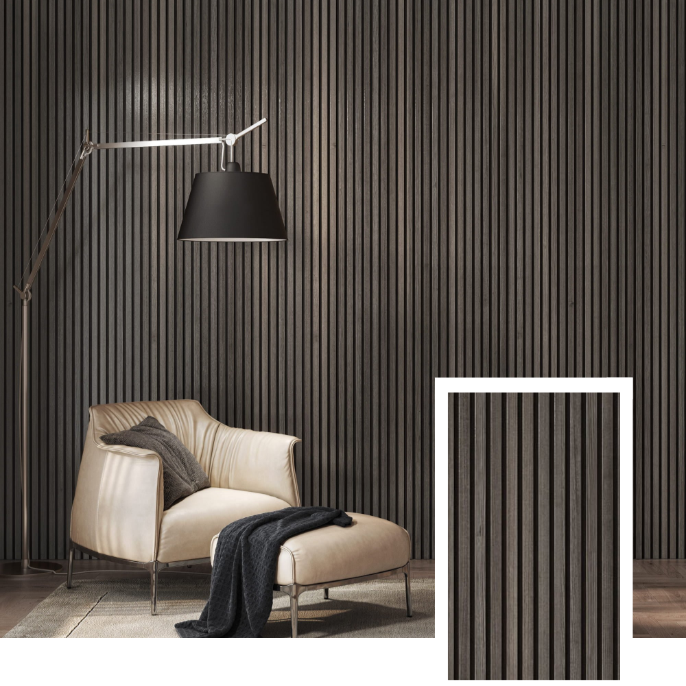 ZULIAN™ Akoestisch Lamellenpaneel — Gerookt Eiken (2.7m × 1.10m)