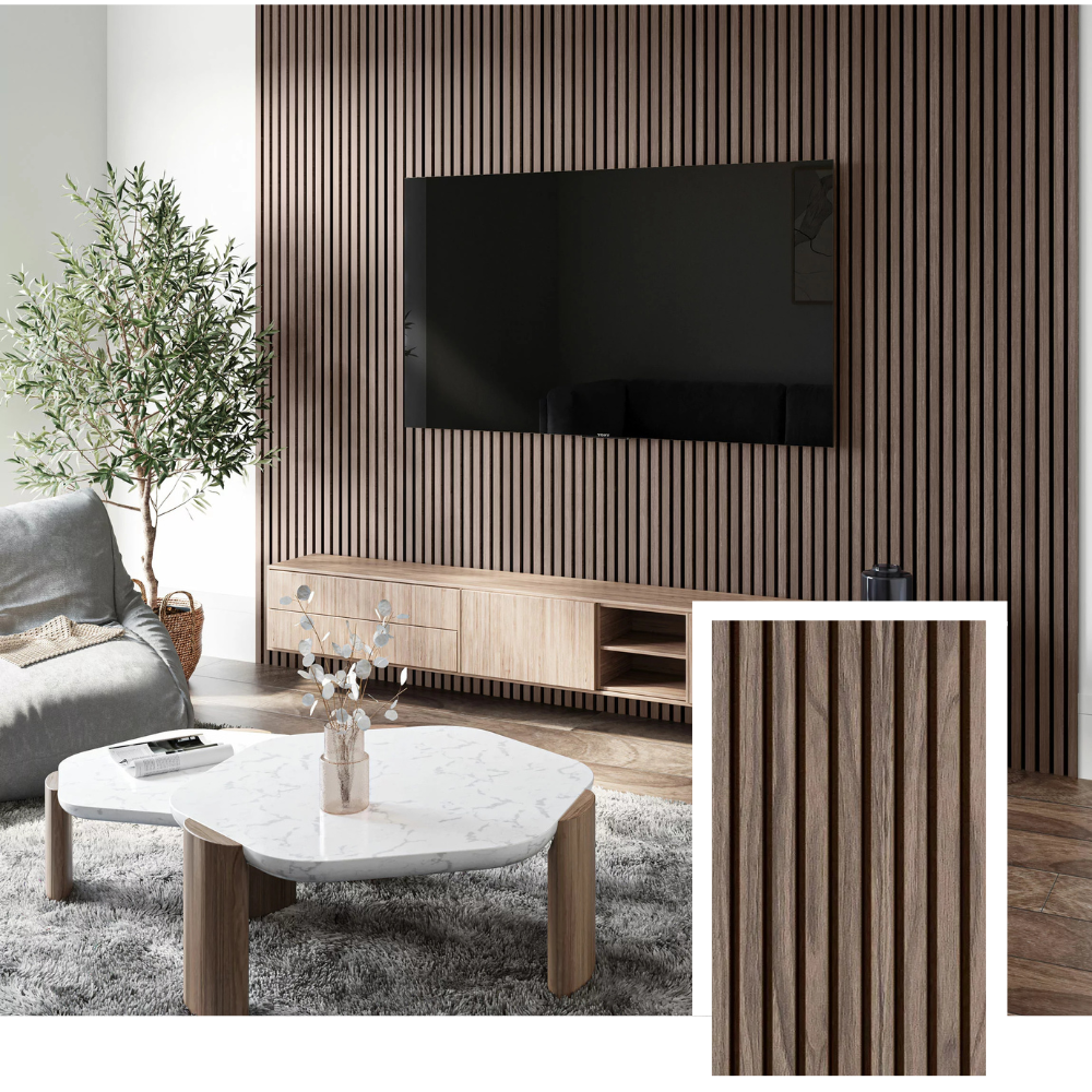 ZULIAN™ Akoestisch Lamellenpaneel — Gerookt Eiken (2.7m × 1.10m)