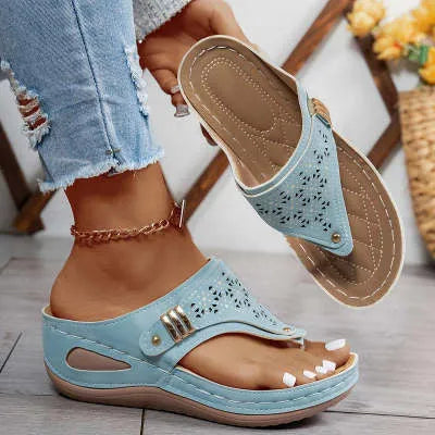 Comfortabele sandalen met sleehak van leer voor dames – Elegantie en welzijn gegarandeerd