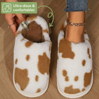 Damespantoffels met koeienprint | Warmte, cocooningcomfort & antislipzool