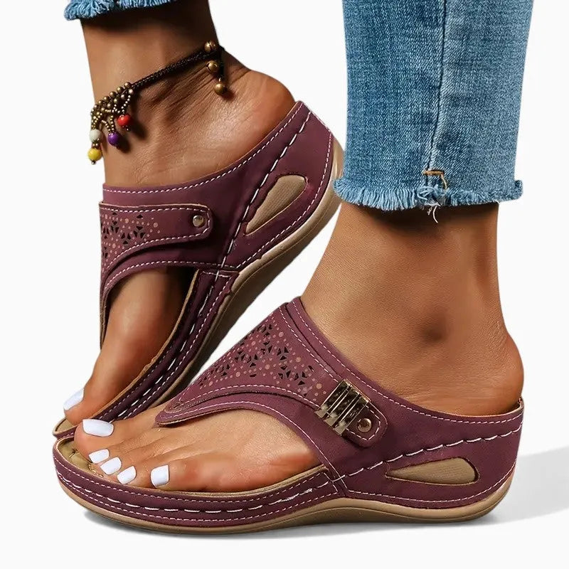 Comfortabele sandalen met sleehak van leer voor dames – Elegantie en welzijn gegarandeerd
