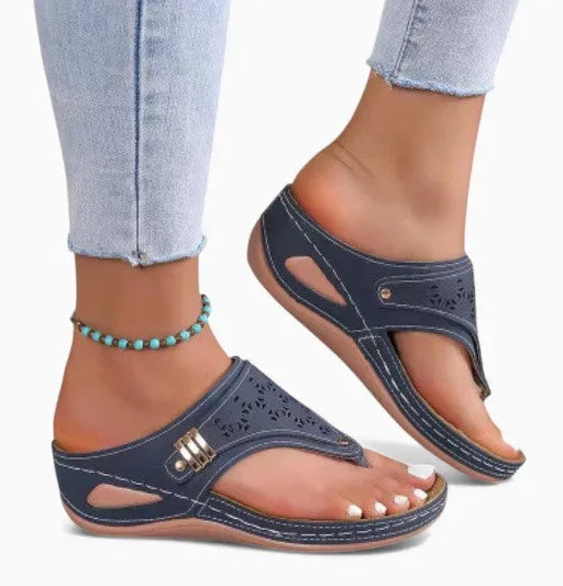 Comfortabele sandalen met sleehak van leer voor dames – Elegantie en welzijn gegarandeerd