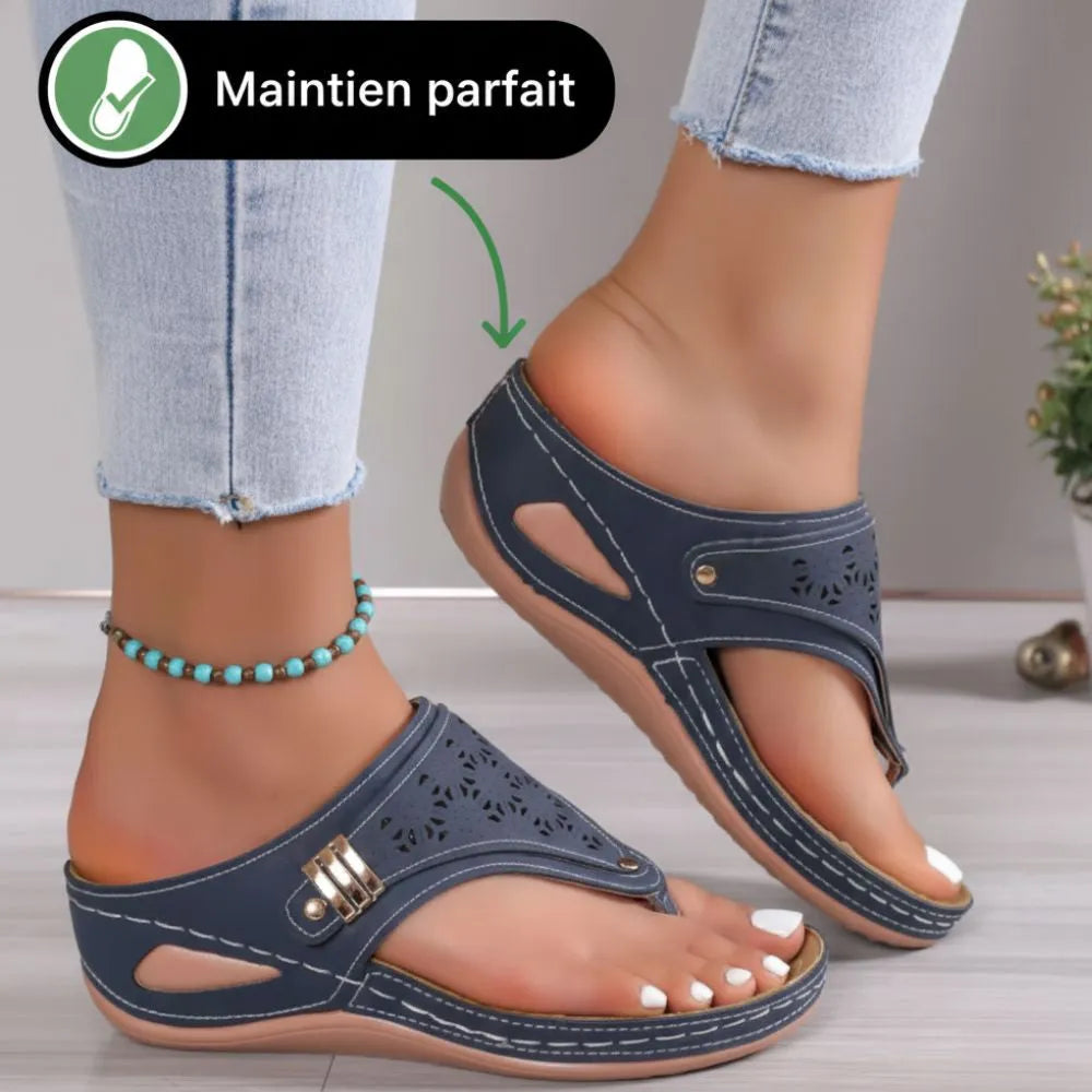 Comfortabele sandalen met sleehak van leer voor dames – Elegantie en welzijn gegarandeerd