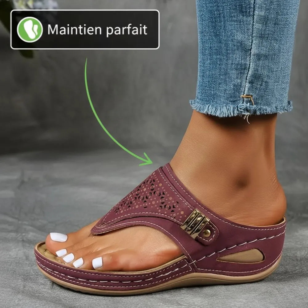 Comfortabele sandalen met sleehak van leer voor dames – Elegantie en welzijn gegarandeerd