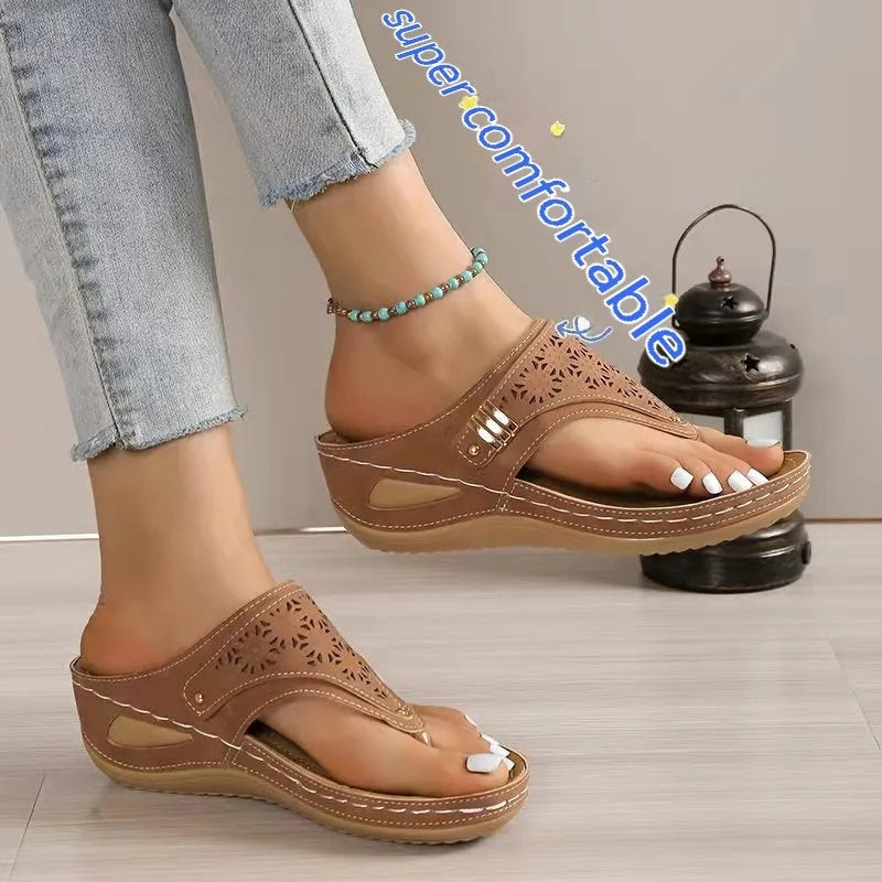 Comfortabele sandalen met sleehak van leer voor dames – Elegantie en welzijn gegarandeerd
