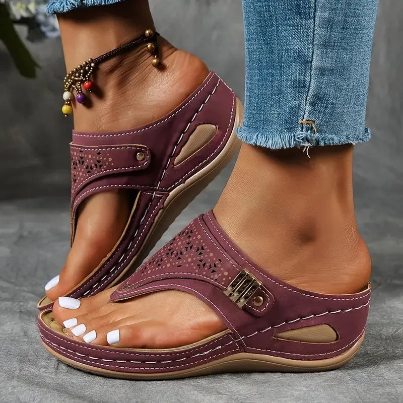 Comfortabele sandalen met sleehak van leer voor dames – Elegantie en welzijn gegarandeerd